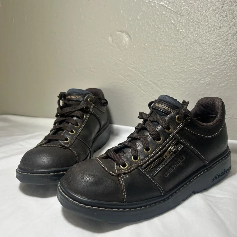Vtg Y2K Skechers Tredd Jammers Womens 8 46406 Dark-Brown Chunky Shoes Lace-Up